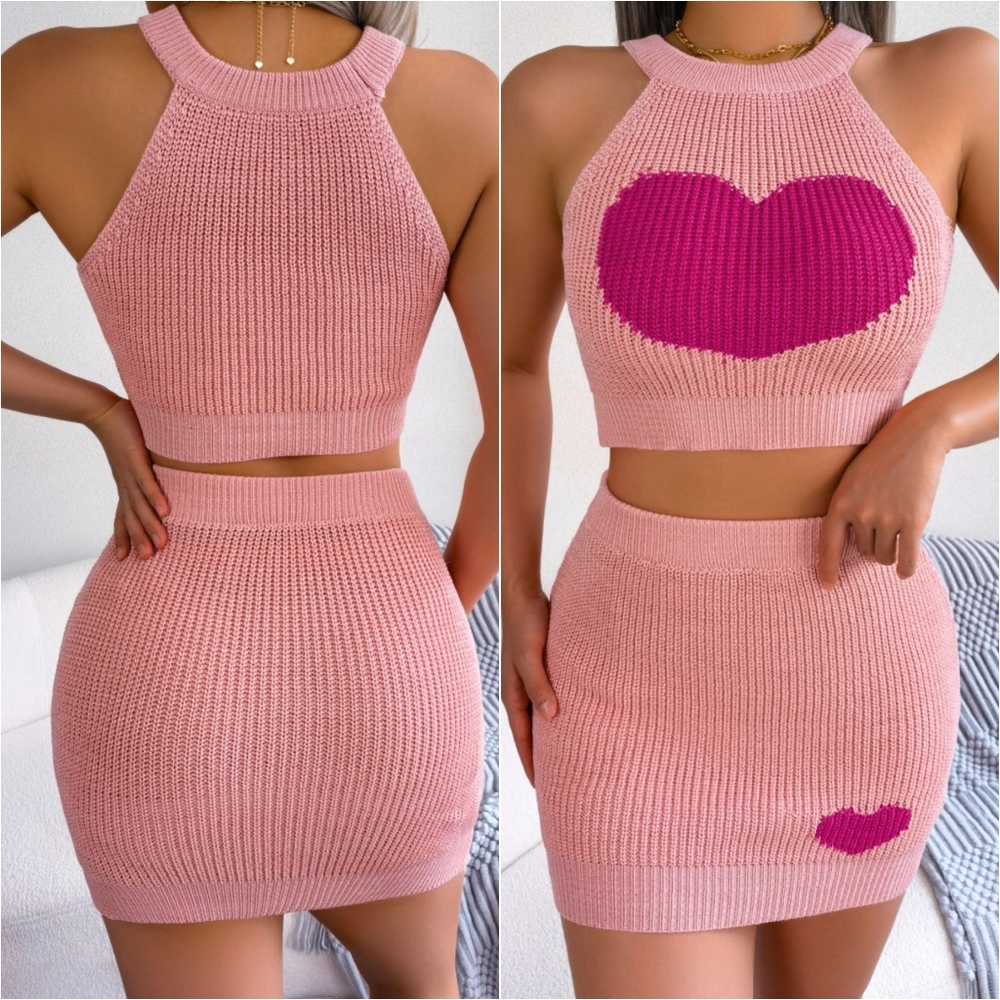 Sweetheart Ribbed Knit Set - Pink - Picture 2 of 5